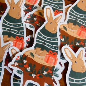 Adesivos Lapin en pull de Noël. Adesivo para diário, agenda, computador.