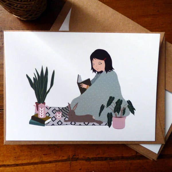 Carte postale "Sous le plaid", série "Un lapin à la maison"