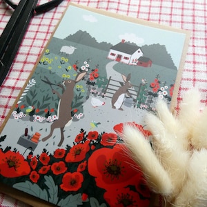 Carte postale Lapins jardinier