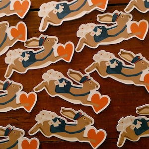 Autocollant "courrier du coeur" spécial Saint Valentin. Le facteur lapin à du courrier pour vous !