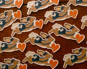 Valentine's Day Vinyl Sticker: Rabbit Mail Carrier (80x36 mm)