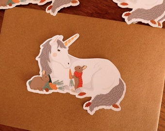 Autocollant "Licorne de Noël". Autocollant parfait pour embellir vos paquets cadeaux de Noël ou d'anniversaire.