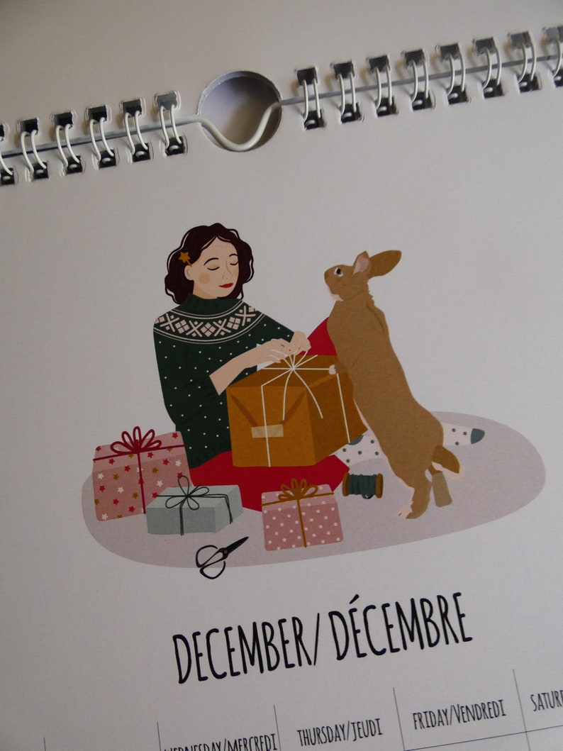 2024 calendar. House rabbit Calendar. Perfect Christmas ou Birthday Gift idea for rabbit lovers 2024 Illustrated A4 Wall Calendar. image 10