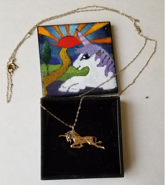 Gold Unicorn necklace & whimsical box - image 1