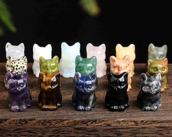 Crystal Cat Figurine, Natural Kitten Statue, Healing Home Decor (4cm)