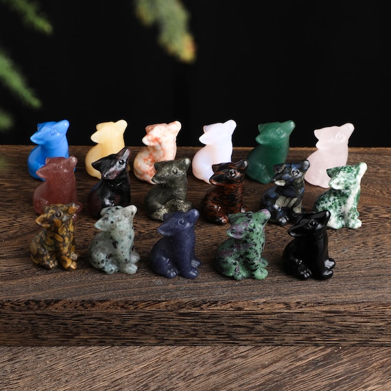 Hand Carved Gemstone Wolf Figurine, Spirit Animal Totem, Wolf Lover Gift