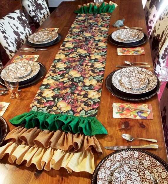 82” Newly Made Thanksgiving Table Runner or Autumn Colors Fabric Ruffles Fall Long Il_570xn