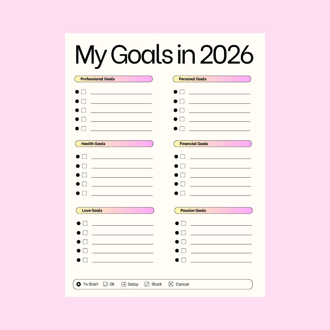 2026 Yearly Goals Planner Printable | Minimal Goal Setting Worksheet - Etsy