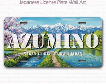 Arte mural con matrícula japonesa, Azumino, Nagano, Japón, paisaje rural, decoración de pared japonesa, regalo de viaje