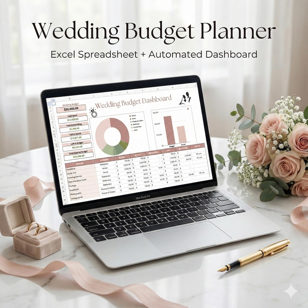 Wedding Budget Planner Excel Spreadsheet, Automated Dashboard (digital ...