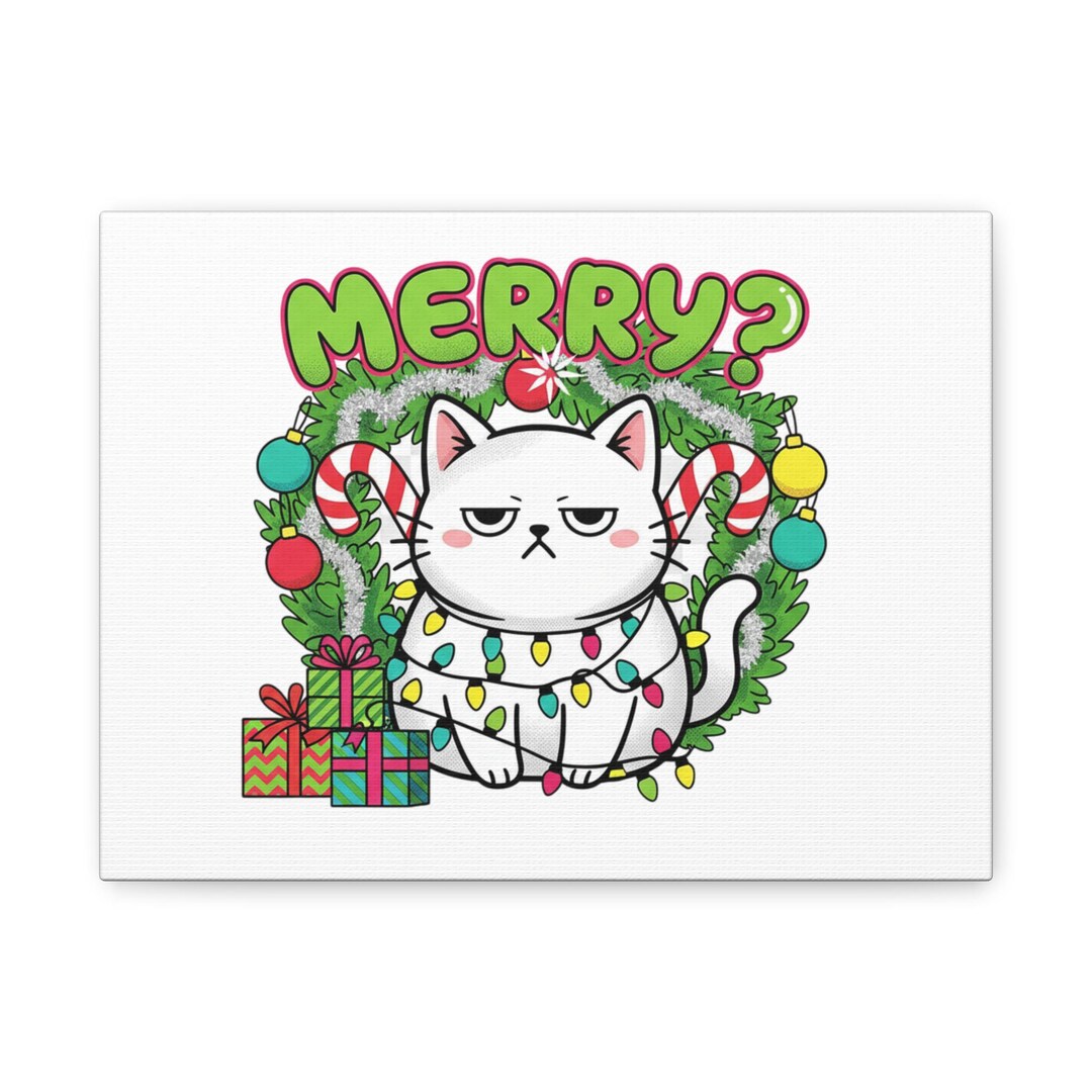 Grumpy Cat Wreath 'merry?' Matte Canvas | Ugly Christmas Sweater ...