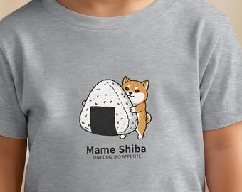 Mame Shiba Dog with Onigiri Kids Tee | Cute Shiba Inu Illustration