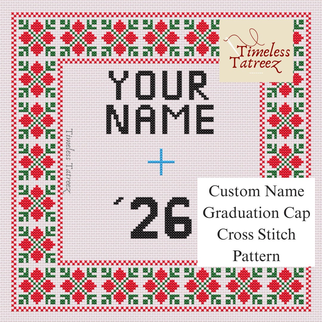 Grad Cap Cross Custom Name Graduation Cap Cross Stitch / Palestinian Tatreez Pattern ...