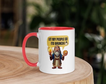 Jewish Humor Let My People Go To Brunch  Mug with Color Inside Funny Passover Moses Noshing Biblical Humor Gift For Jewish Mom