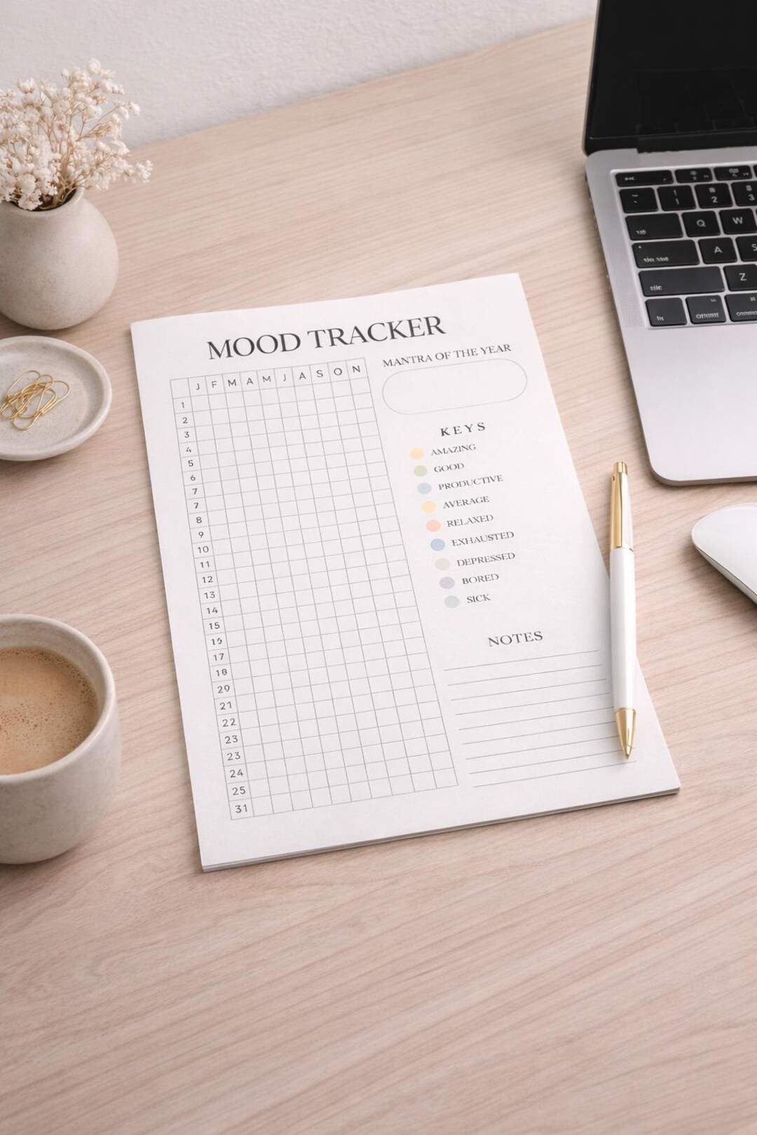 Minimalist Mood Tracker Printable | Daily Planner (A4, A5, US Letter ...