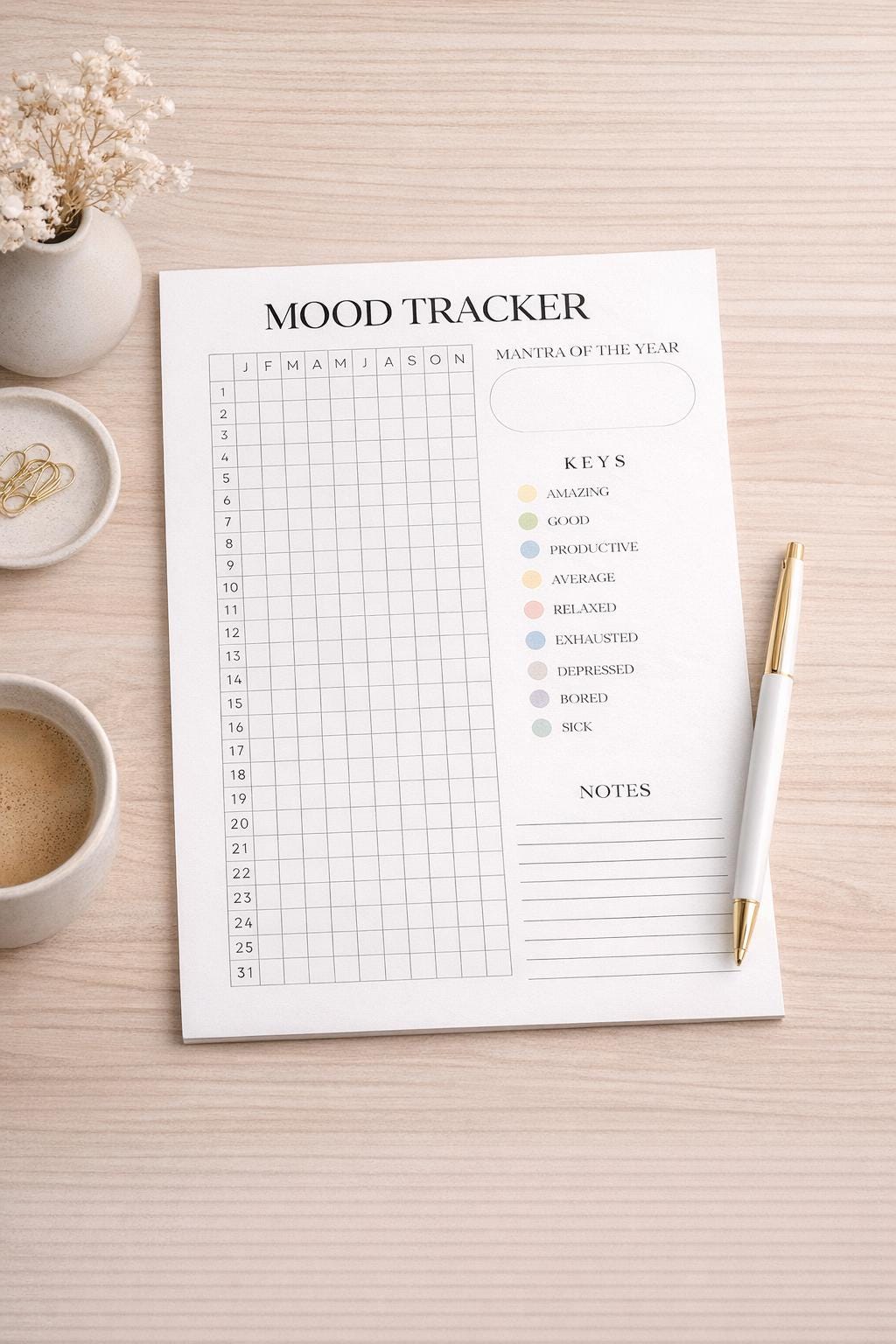Minimalist Mood Tracker Printable | Daily Planner (A4, A5, US Letter ...