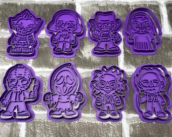 Horror Cookie Cutter & Stamp Set | Set of 8 | Halloween Cookie Cutters | 3D Printed Baking Set | Spooky Baking Gift