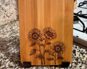 Planche à découper gravée au laser, Tournesols sauvages, décoration de cuisine