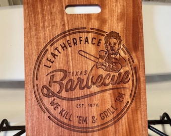 Texas Barbecue Leatherface Horror Laser Engraved Cutting Board, Halloween, Horror Movie Chainsaw