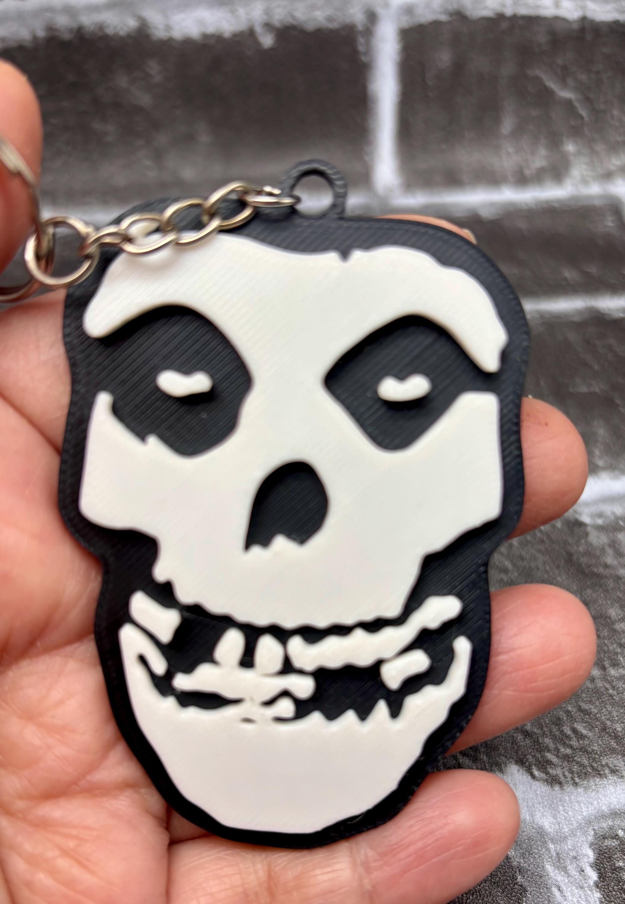 Embroidered Keychains Punk Misfits Skull Keychain – Horror Punk, Gothic Skull Keychain, Punk Rock ...