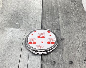 Cherry Print Compact Mirror | Retro Pocket Mirror