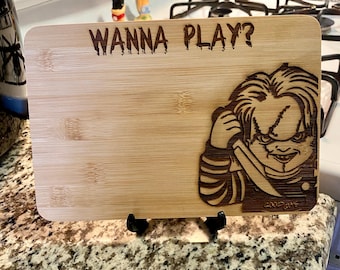 Chuckys Wanna Play? Horror Spooky Slashers Halloween  Cutting Board