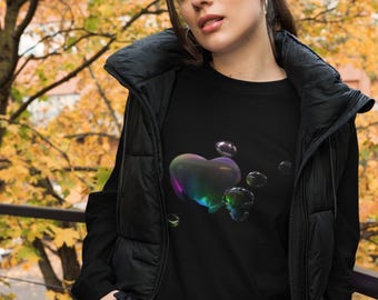 Womens Long Sleeve Tee Bubble Heart Graphics