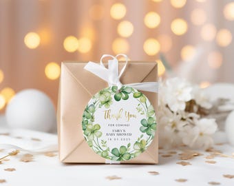 St.Patricks Gift Tag Template, Clover Favor Tag, Irish Favor Tag, Irish Shower Decor, Clover Thank You Stickers, Shamrock Gift Tags