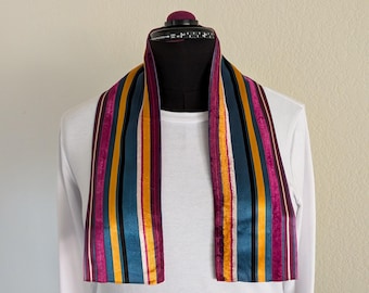 Vintage Mr John Striped Velvet Ascot Scarf | 60s Mod Boho Silk Blend Accessory