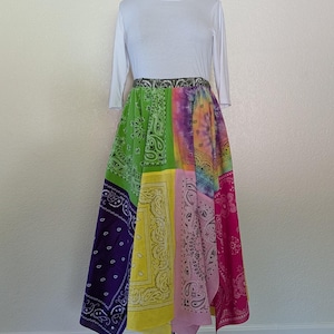 Upcycled Bandana Skirt | Colorful Patchwork Maxi Skirt | Boho Hippie Festival Clothing | Handmade Cotton Skirt