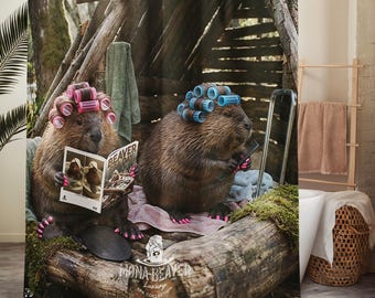 Funny Beaver Spa Day shower curtains for a relaxing spa decor