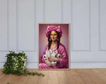 Stink Face Mona Lisa lookalike Framed Poster for Bathroom Decor