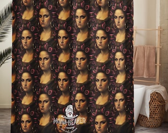 Funny Mona Lisa Shower Curtain: Pink Hair Rollers, Bathroom Decor