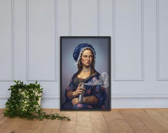 Funny Stink Face Mona Lisa lookalike framed poster ideal for funny bathroom decor