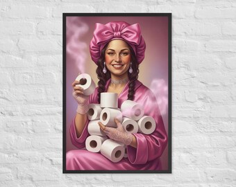 Funny Mona Lisa Toilet Paper Framed Poster - Humorous Bathroom Art