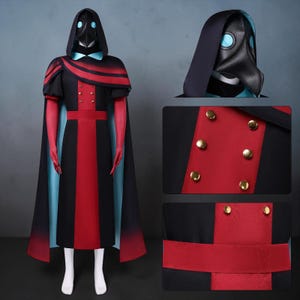 Fantasia de Médico de Circo para Interpretação de Papéis - Traje completo de Médico da Peste com túnica preta e vermelha, máscara de bico e luvas, para homens e mulheres.