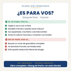 Parisisk slang på spanska | Fransk slang i utskrivbar PDF | Riktiga fraser för att resa till Paris | Förhandsvisning av den parisiska slangboken bild 2