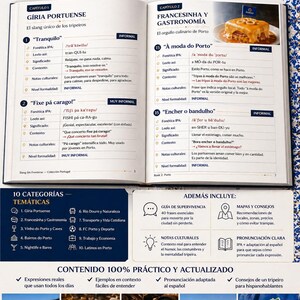 May include: A Portuguese language learning book titled "Slang Sin Fronteras" with the subtitle "As&iacute; es el contenido por dentro Porto." The cover features a blue and white design with text and images related to Porto, Portugal.