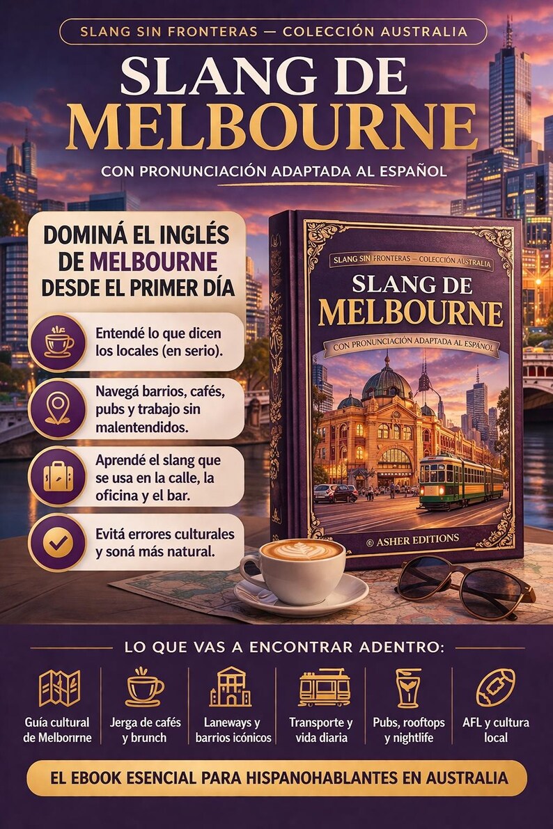 Melbourne-Slang für Spanischsprachige | Authentisches australisches Englisch, Working Holiday und Kaffee | PDF-Leitfaden mit über 80 Ausdrücken Bild 1