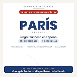 Parisisk slang på spanska | Fransk slang i utskrivbar PDF | Riktiga fraser för att resa till Paris | Förhandsvisning av den parisiska slangboken bild 1