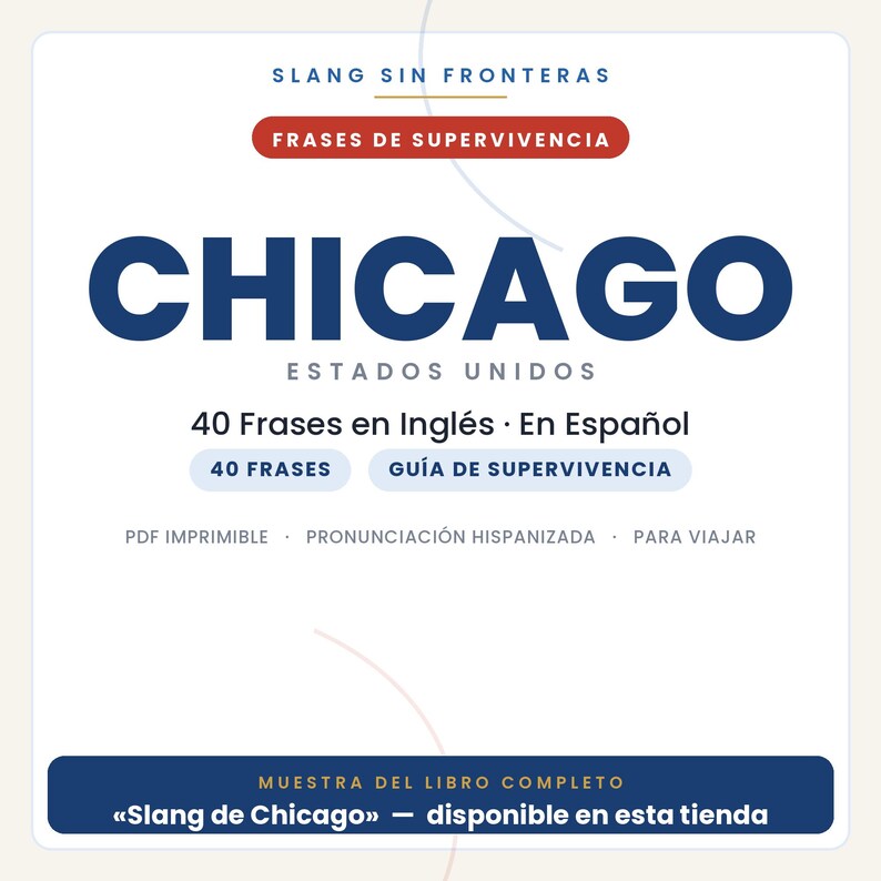 Engelska fraser för att resa till Chicago | Utskrivbar PDF på spanska | Överlevnadsguide | Utdrag från Chicago Slang Book bild 1