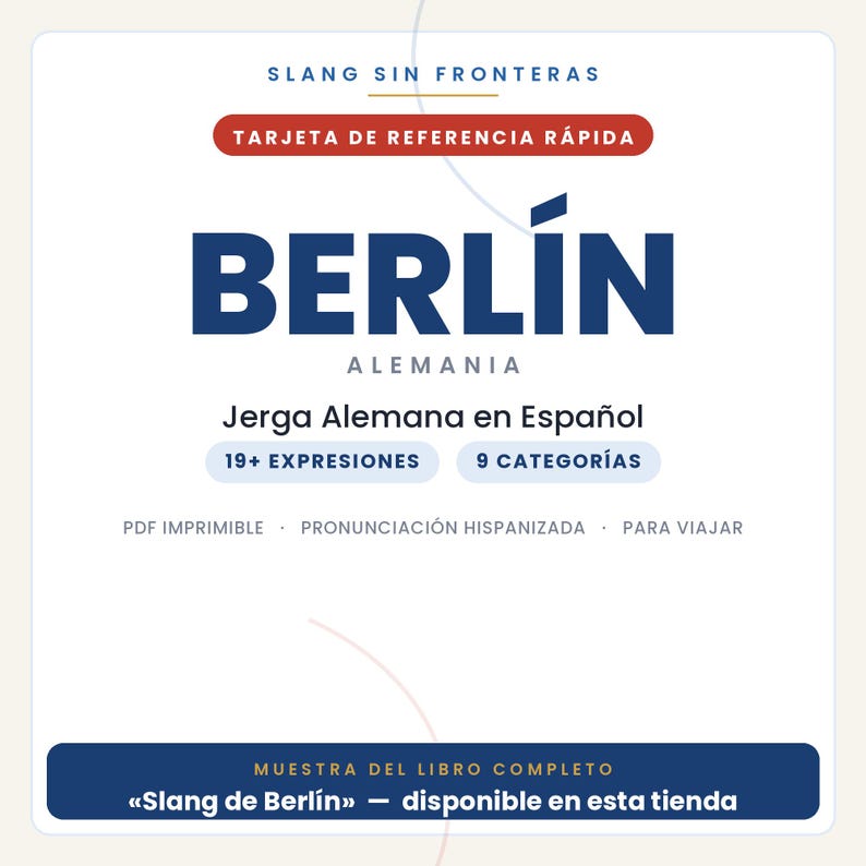 Berlijns straattaal in het Spaans | Duitse straattaal in printbare PDF | Echte uitdrukkingen voor een reis naar Berlijn | Voorbeeld van het Berlijns straattaalboek afbeelding 1