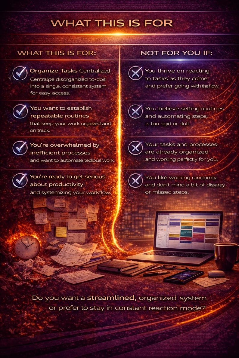 Pode incluir: Infogr&aacute;fico com o t&iacute;tulo "PARA QUE SERVE ISTO" e duas colunas. A coluna da esquerda lista os benef&iacute;cios da organiza&ccedil;&atilde;o, a coluna da direita lista as raz&otilde;es pelas quais pode n&atilde;o ser para si. Um laptop, uma ch&aacute;vena de caf&eacute; e um rel&oacute;gio s&atilde;o vis&iacute;veis.