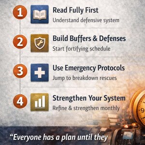 May include: An ebook guide titled "HOW TO USE THIS eBook" with numbered steps and icons. The steps include reading, building defenses, using protocols, and strengthening systems. A quote by Mike Tyson is also included.