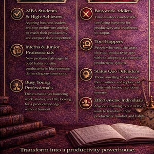 Puede incluir: Una portada de libro electr&oacute;nico con un fondo p&uacute;rpura y detalles dorados. El texto dice "Is This eBook for Me?" y enumera para qui&eacute;n es el libro y para qui&eacute;n no. El libro es para estudiantes de MBA, pasantes y j&oacute;venes profesionales.