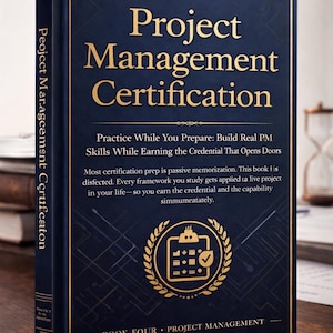 May include: A hardcover book titled "Project Management Certification" from the MBA Executive Performance Series. The cover is navy blue with gold lettering and a gold graphic. The book's spine reads "Project Management Certification."