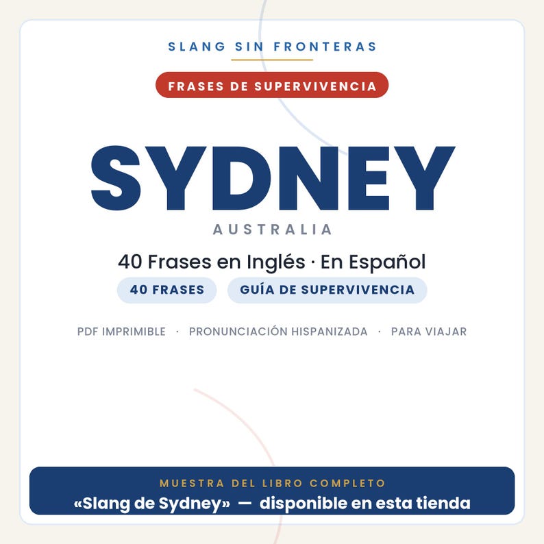 English Phrases for Traveling to Sydney | Printable PDF in Spanish | Survival Guide | Sydney Slang Book Preview image 1