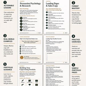 May include: A book from the digital marketing student series, "Sample Content Preview", offering actionable lessons, format mastery, real-world examples, practice exercises, and portfolio guidance on copywriting. Includes examples.