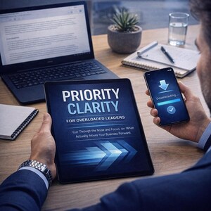 Puede incluir: Imagen de una tableta y un tel&eacute;fono inteligente que muestran una descarga digital. La tableta muestra "PRIORITY CLARITY" para l&iacute;deres. El tel&eacute;fono muestra una barra de progreso de descarga. El texto "INSTANT DOWNLOAD" est&aacute; en la parte superior.