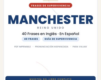 Angielskie zwroty na podróż do Manchesteru | Wydrukowany plik PDF w języku hiszpańskim | Poradnik przetrwania | Podgląd książki o slangu z Manchesteru